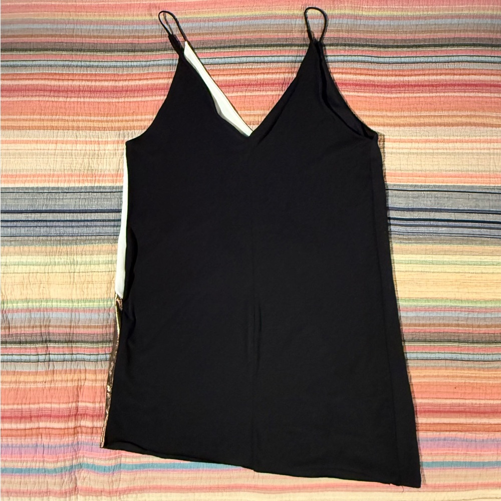 Zara Asymmetrical Color Block Metallic Slip Dress - Picture 9 of 9